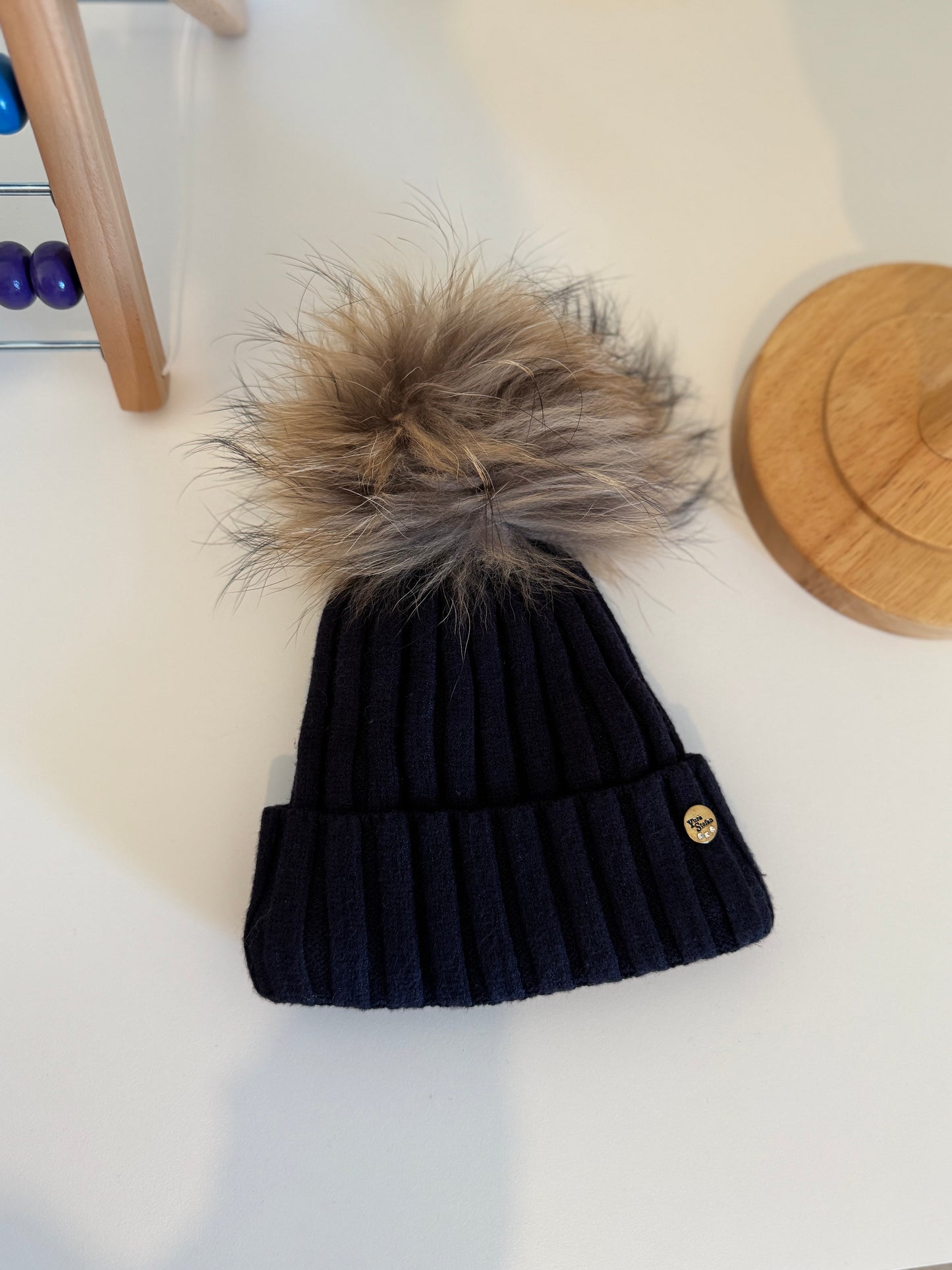 Bonnet Enfant en Laine et Cachemire avec Pompon Naturel