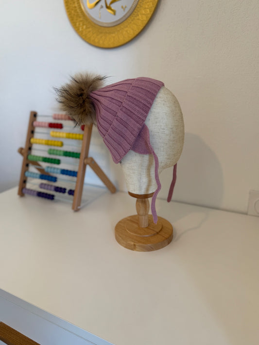 Bonnet Enfant en Laine et Cachemire avec Pompon Naturel