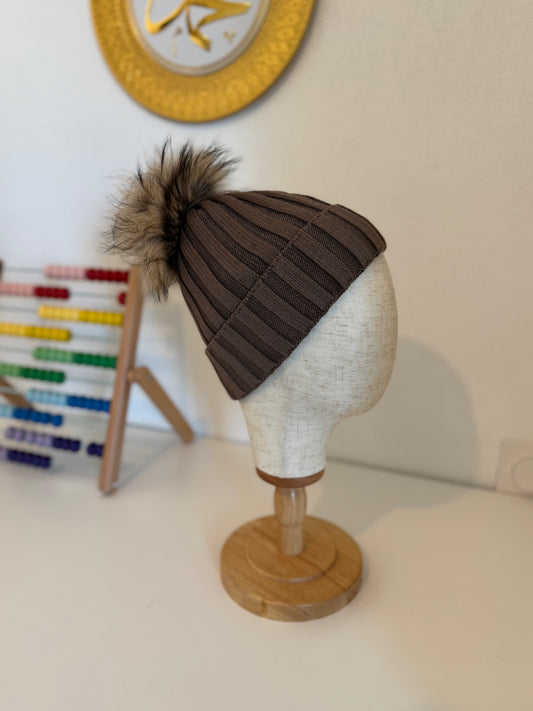 Bonnet enfant en Laine et cachemire avec pompon naturel