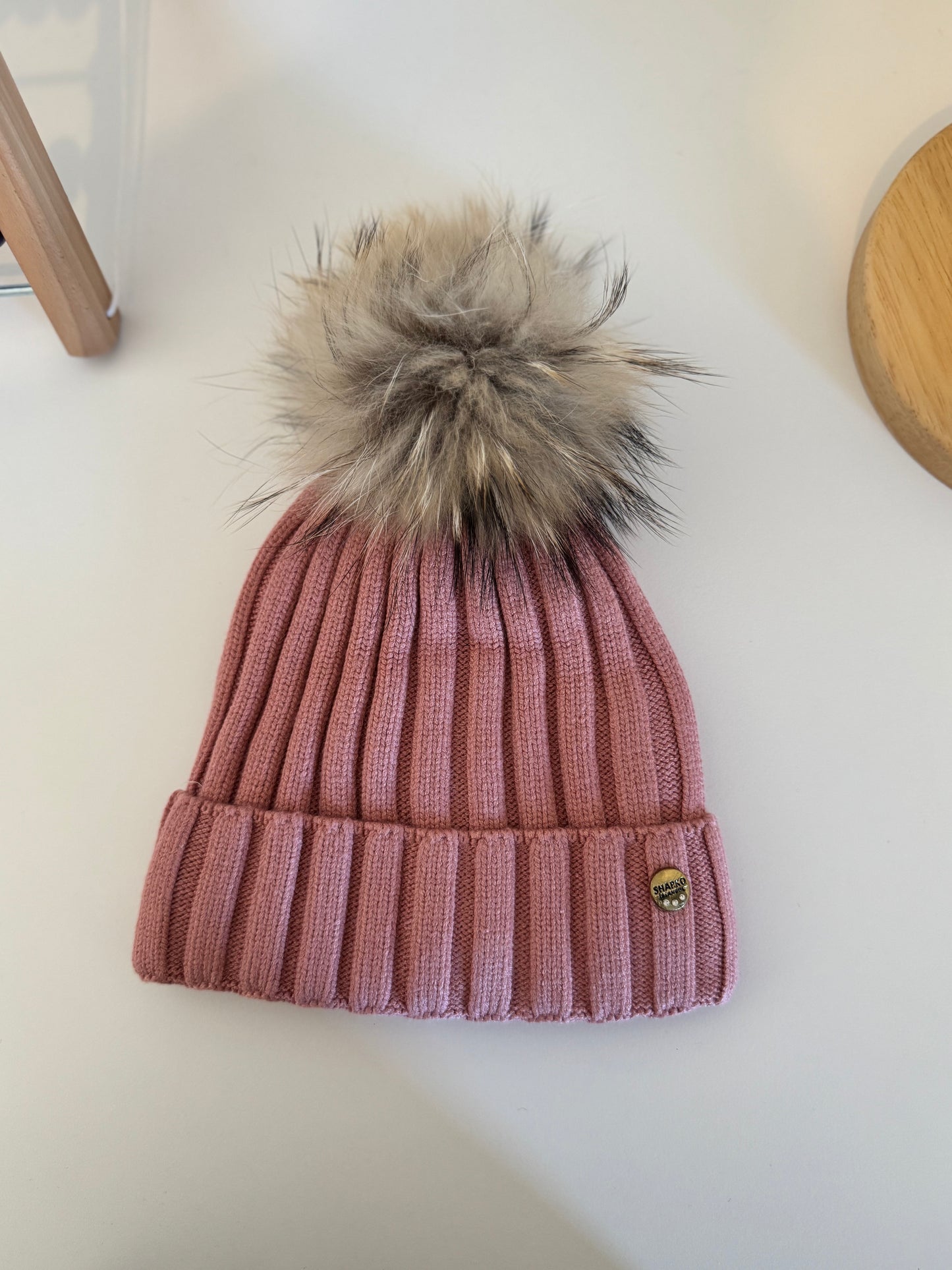 Bonnet enfant en Laine et cachemire avec pompon naturel