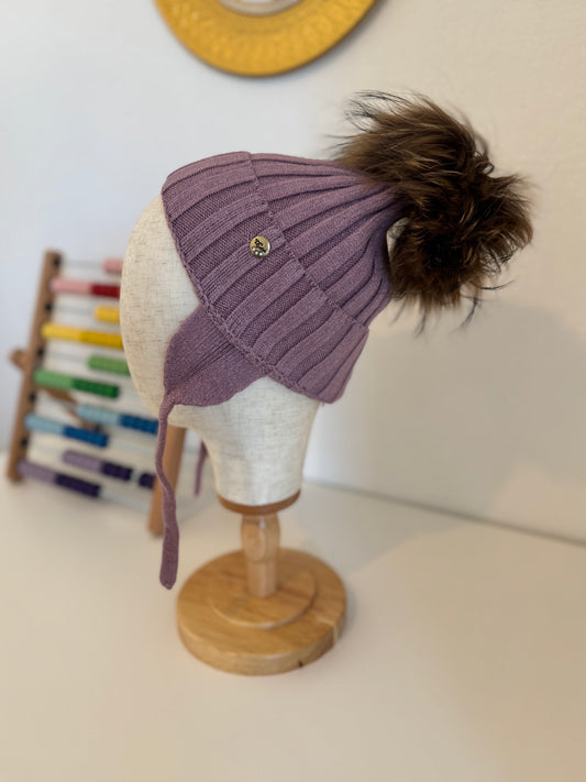 Bonnet Enfant en Laine et Cachemire avec Pompon Naturel