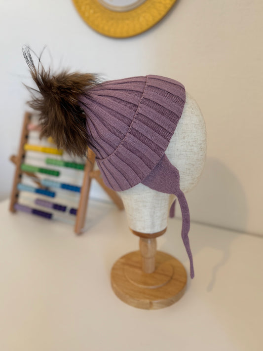 Bonnet Enfant en Laine et Cachemire avec Pompon Naturel