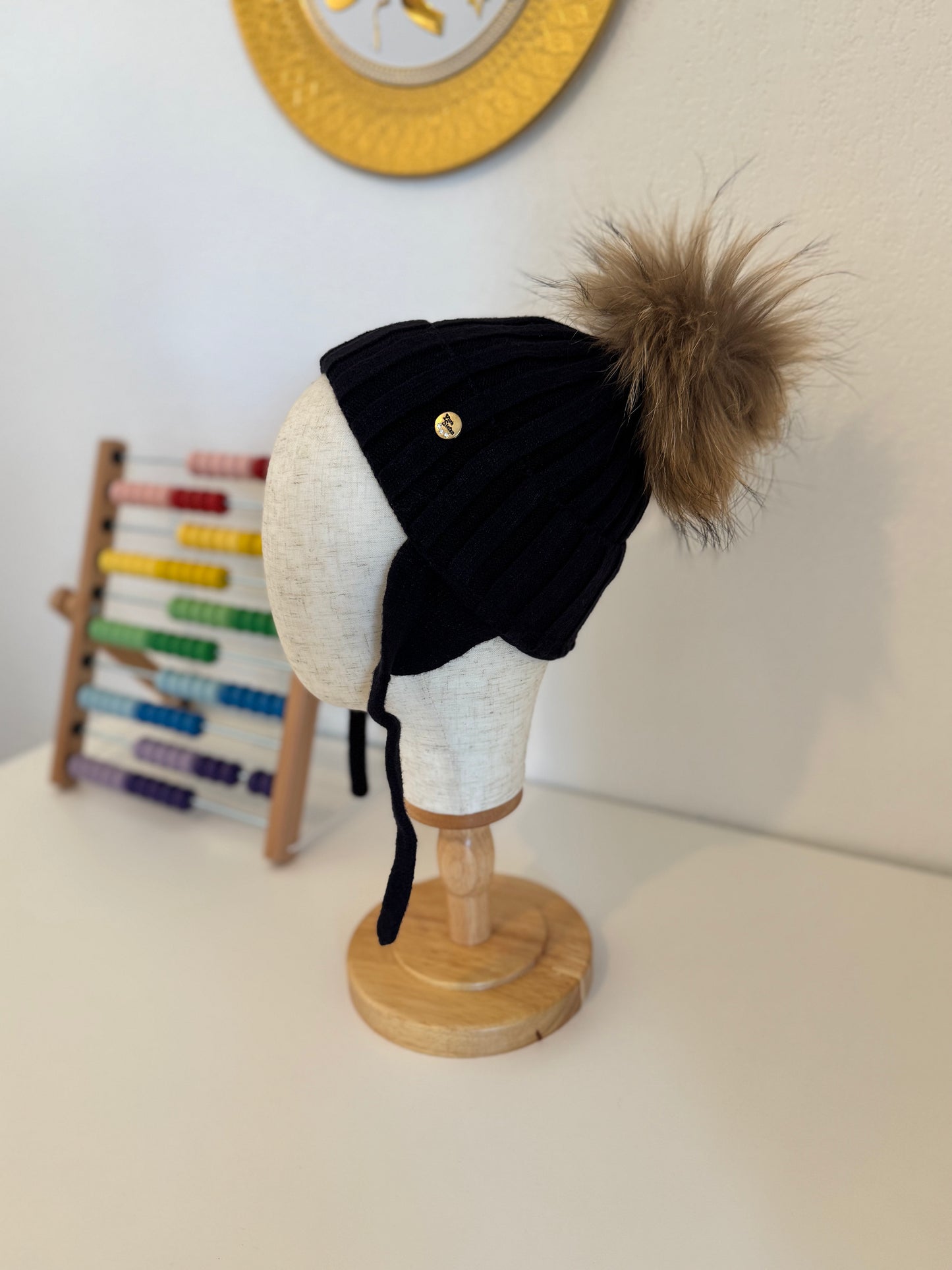 Bonnet Enfant en Laine et Cachemire avec Pompon Naturel