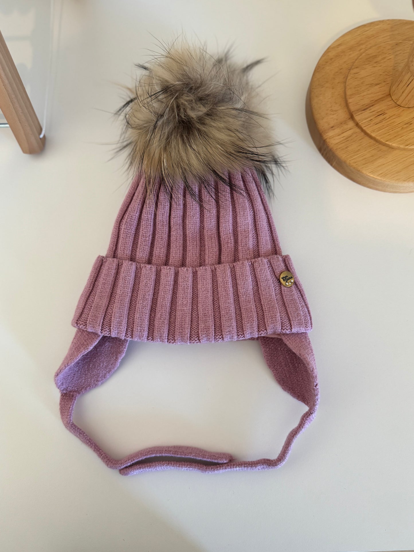 Bonnet Enfant en Laine et Cachemire avec Pompon Naturel