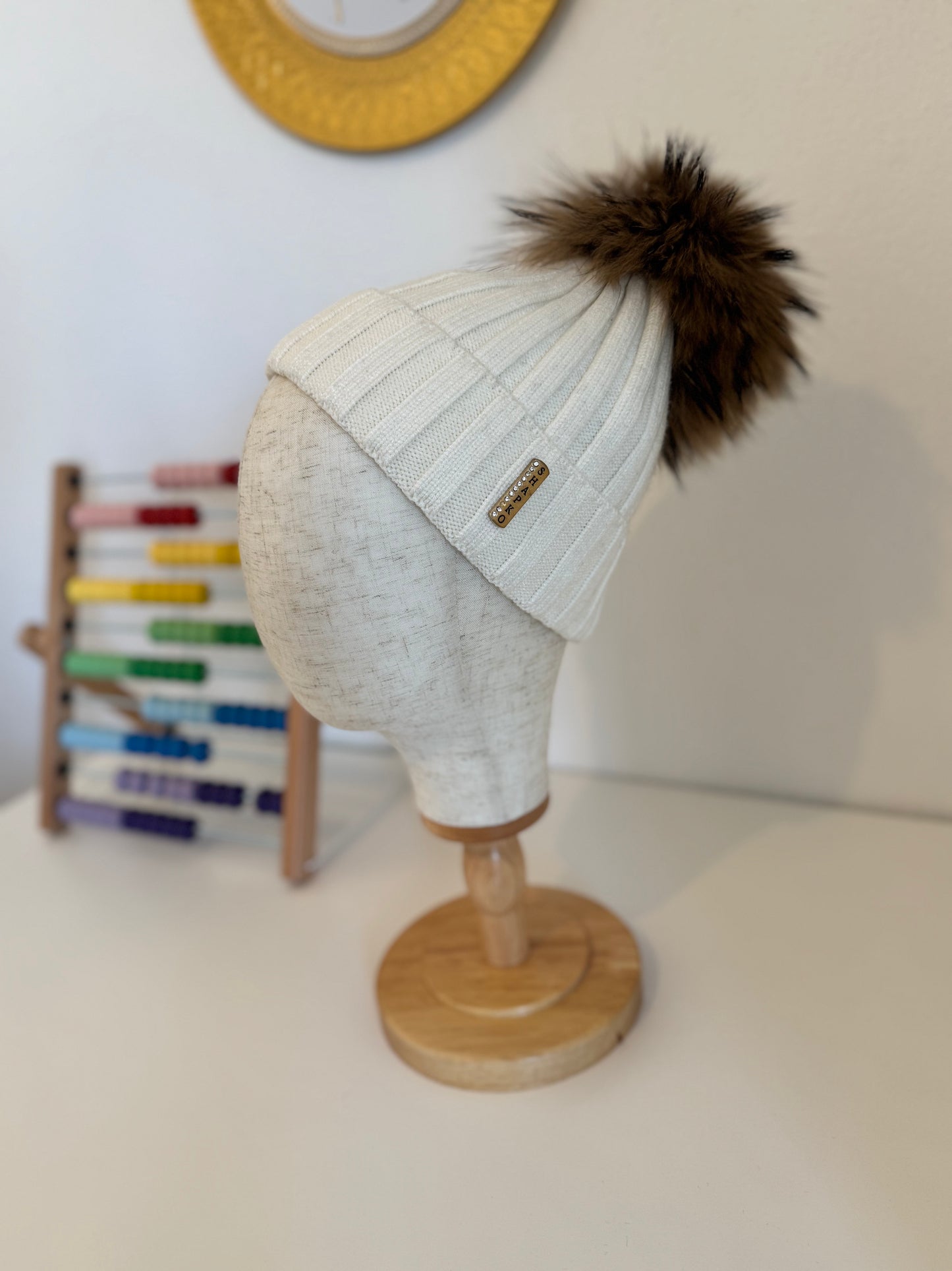 Bonnet enfant en Laine et cachemire avec pompon naturel