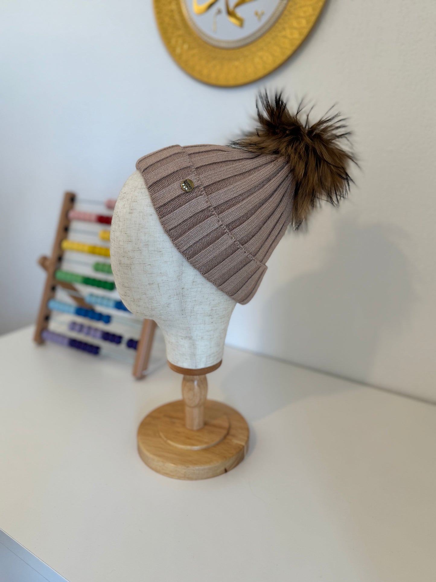Bonnet Enfant en Laine et Cachemire avec Pompon Naturel