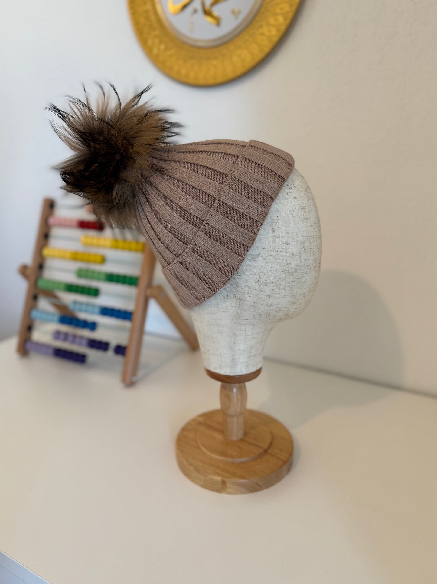 Bonnet Enfant en Laine et Cachemire avec Pompon Naturel