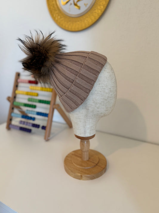 Bonnet Enfant en Laine et Cachemire avec Pompon Naturel