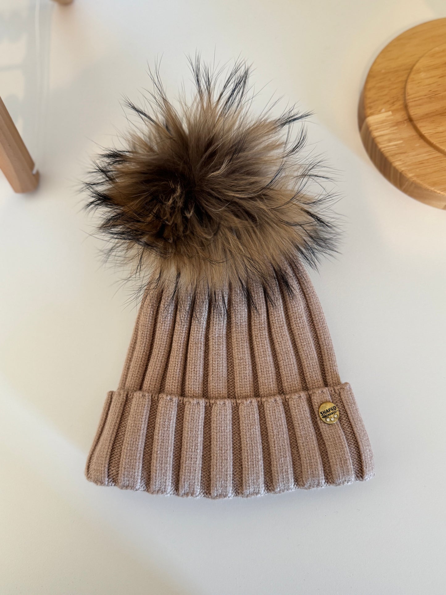 Bonnet Enfant en Laine et Cachemire avec Pompon Naturel