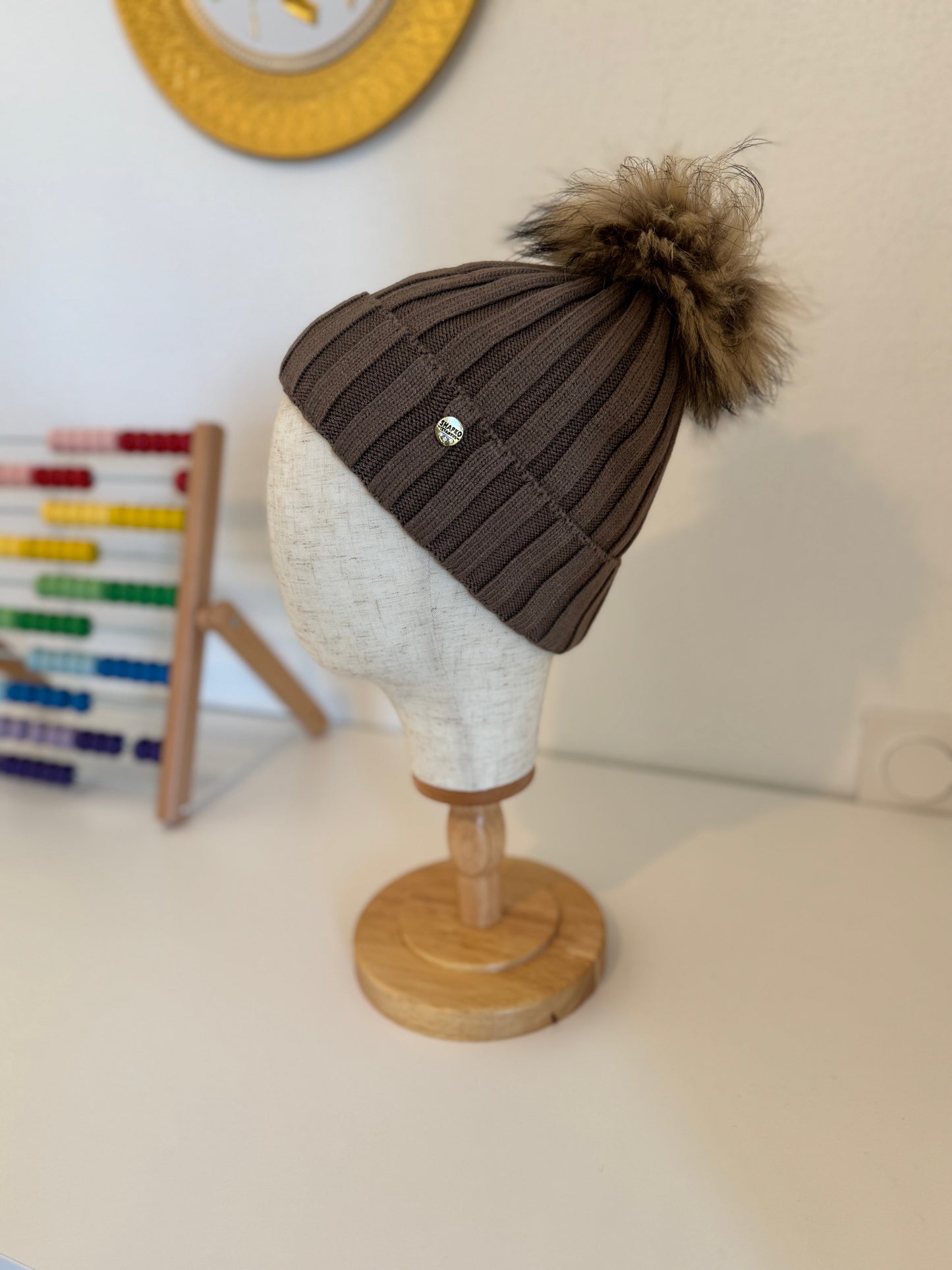 Bonnet enfant en Laine et cachemire avec pompon naturel