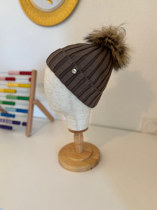 Bonnet enfant en Laine et cachemire avec pompon naturel