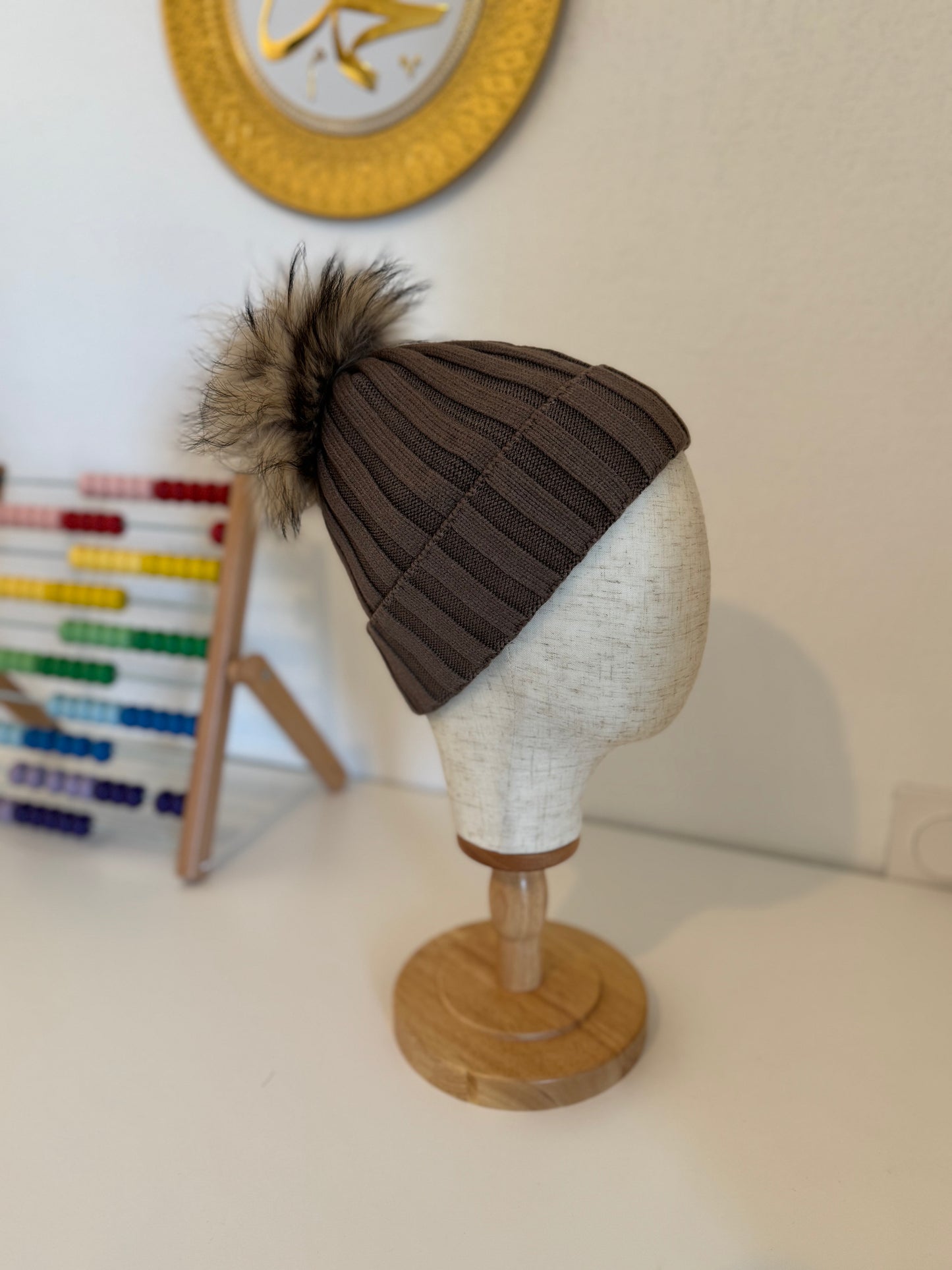 Bonnet enfant en Laine et cachemire avec pompon naturel