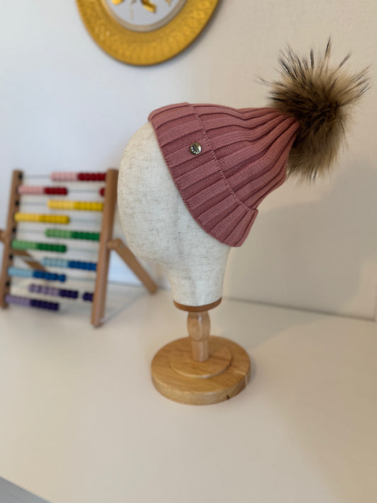 Bonnet enfant en Laine et cachemire avec pompon naturel