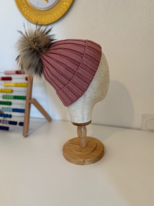 Bonnet enfant en Laine et cachemire avec pompon naturel