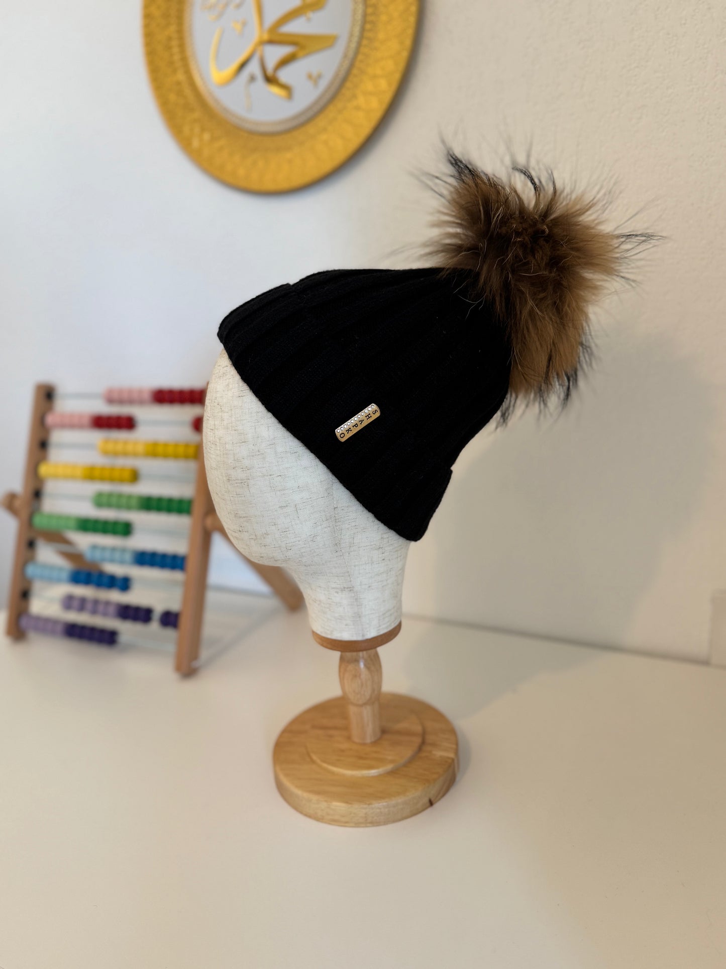 Bonnet enfant en Laine et cachemire avec pompon naturel