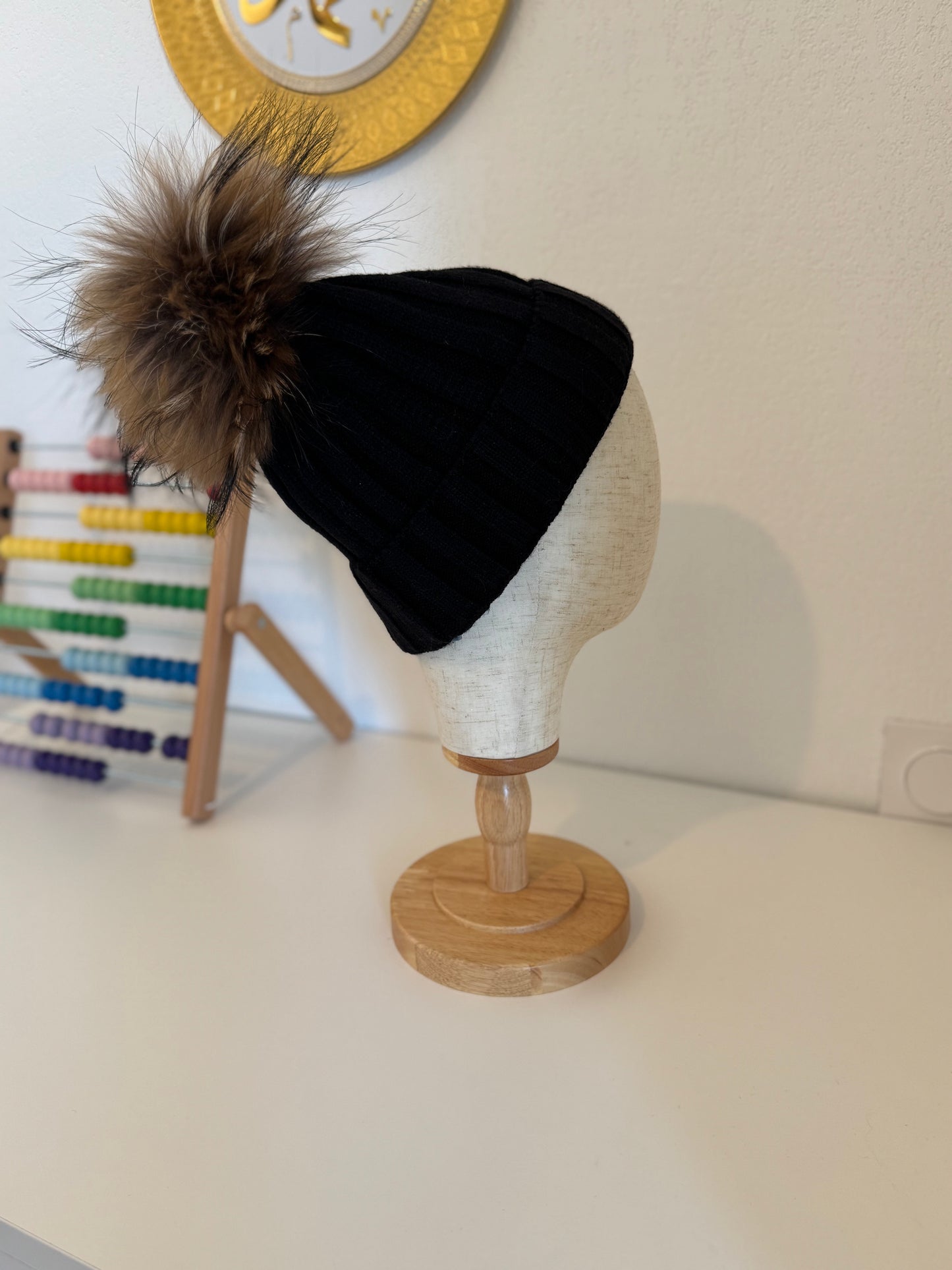 Bonnet enfant en Laine et cachemire avec pompon naturel