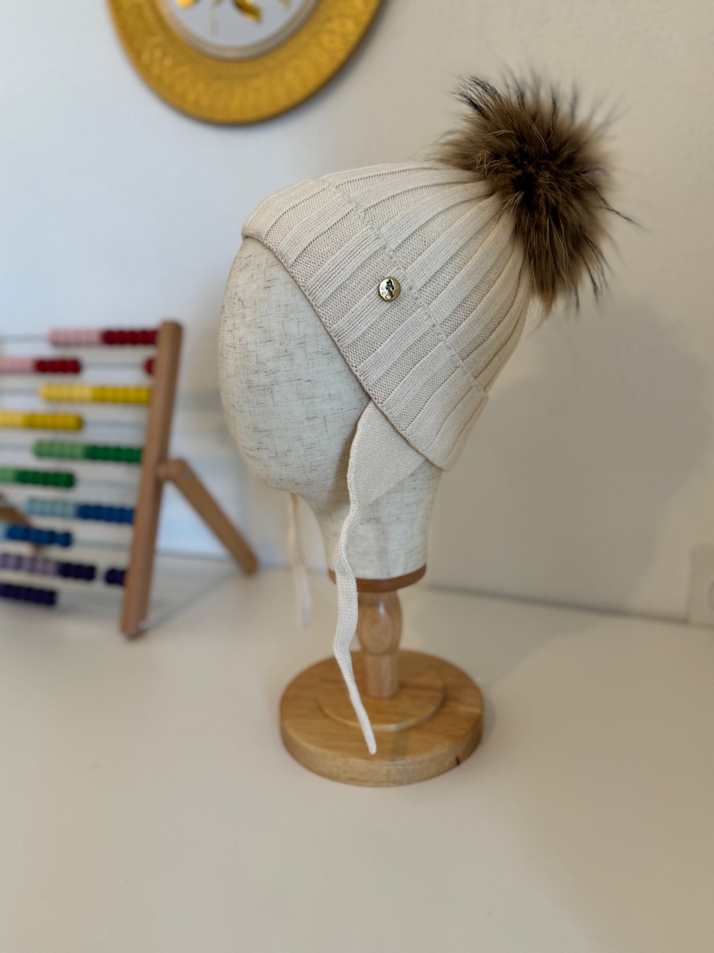 Bonnet Enfant en Laine et Cachemire avec Pompon Naturel