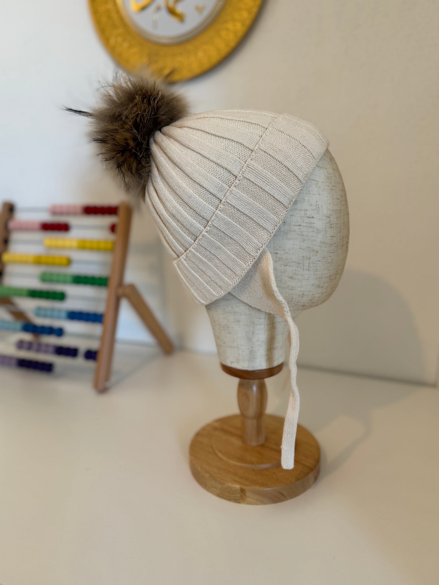 Bonnet Enfant en Laine et Cachemire avec Pompon Naturel