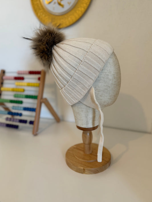 Bonnet Enfant en Laine et Cachemire avec Pompon Naturel