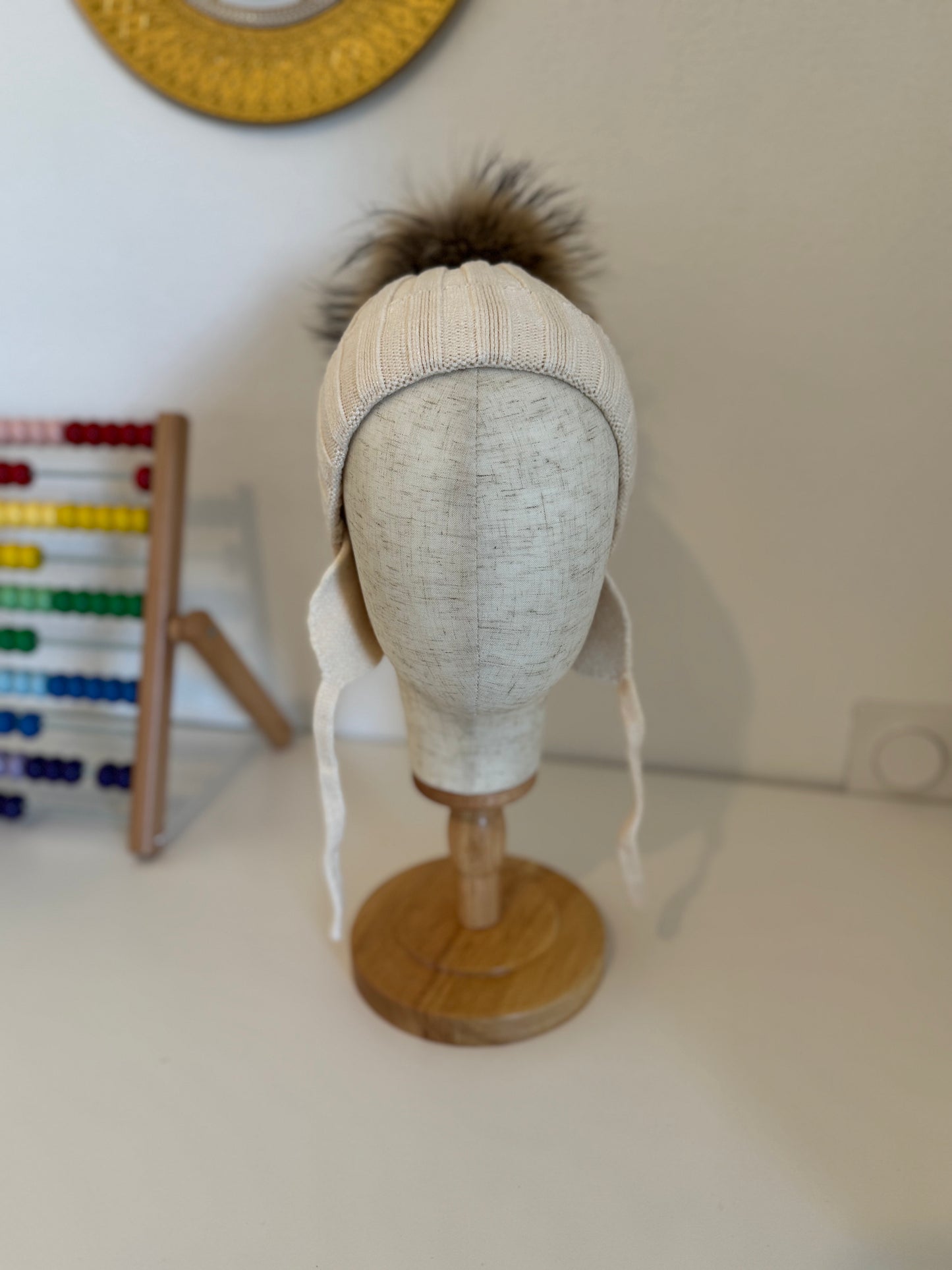 Bonnet Enfant en Laine et Cachemire avec Pompon Naturel